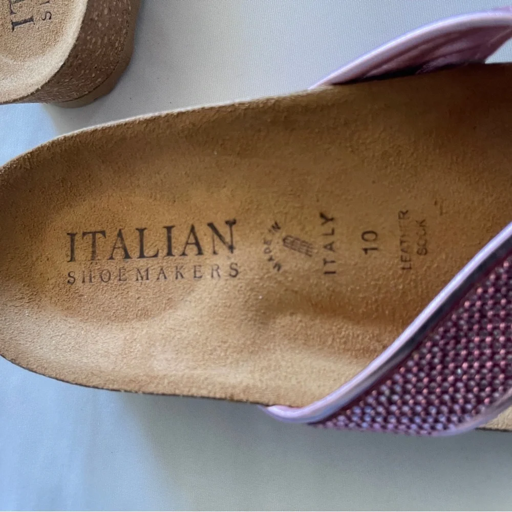 Metallic Pink, Shimmery Italian Shoemakers Cork Wedge Thong Sandals 1.5” H NWOT